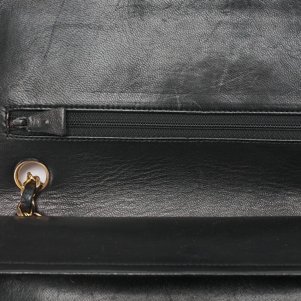 CHANEL Chain Shoulder Bag Matelasse Double Flap 25cm Lambskin Black Gold-Tone Hardware, Pre-Owned