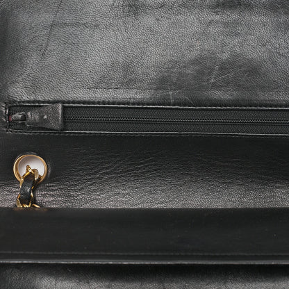 CHANEL Chain Shoulder Bag Matelasse Double Flap 25cm Lambskin Black Gold-Tone Hardware, Pre-Owned