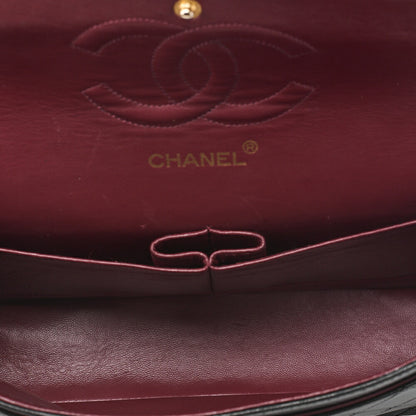 CHANEL Chain Shoulder Bag Matelasse Double Flap 25cm Lambskin Black Gold-Tone Hardware, Pre-Owned