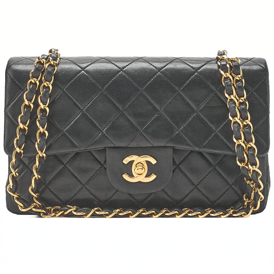 CHANEL Matelasse Double Flap 23cm Chain Shoulder Lambskin Black Gold-Tone Hardware, Pre-Owned