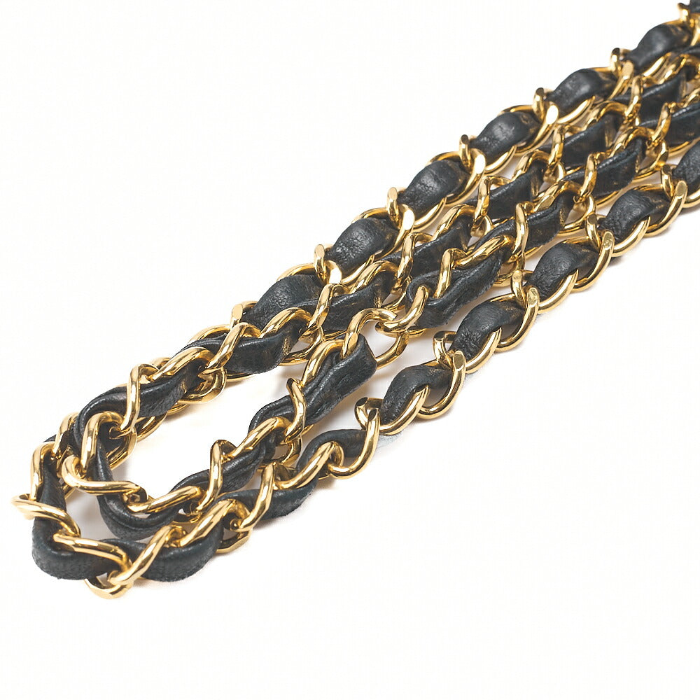 CHANEL Matelasse Double Flap 23cm Chain Shoulder Lambskin Black Gold-Tone Hardware, Pre-Owned