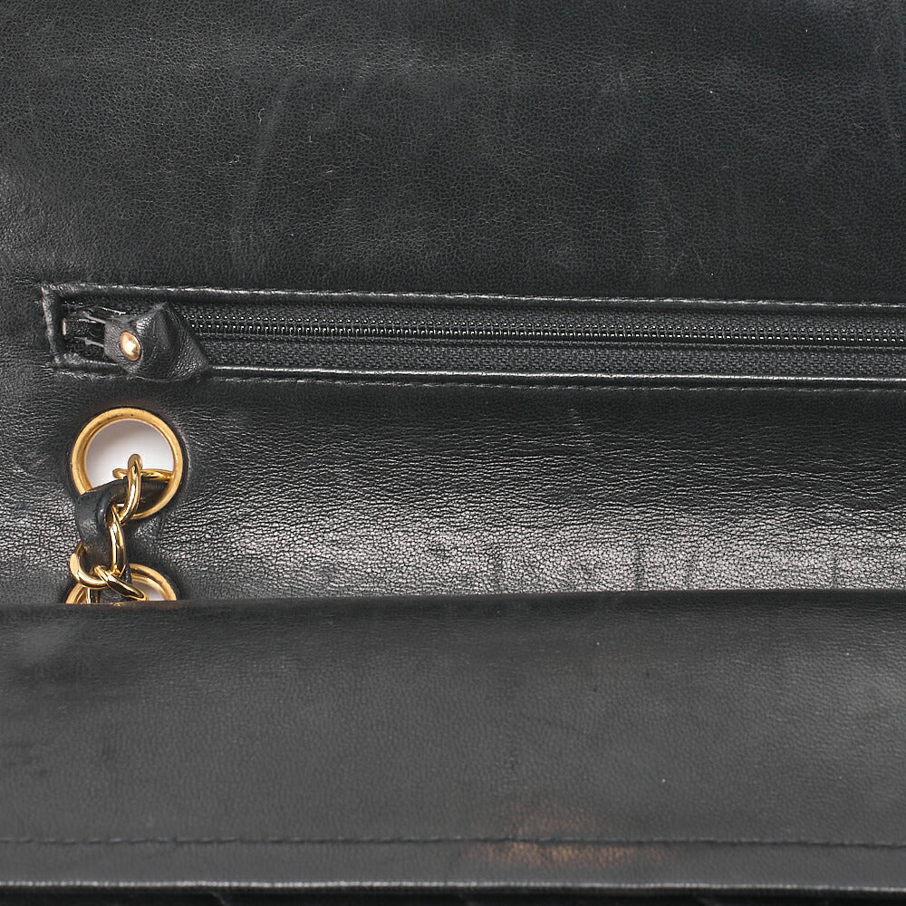 CHANEL Matelasse Double Flap 23cm Chain Shoulder Lambskin Black Gold-Tone Hardware, Pre-Owned