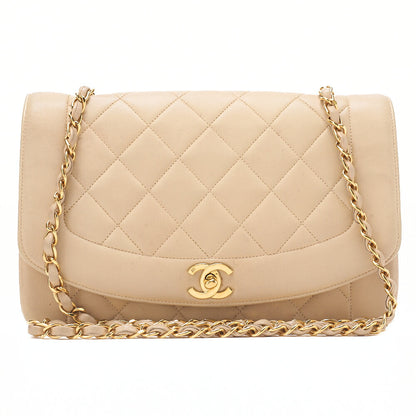 CHANEL Matelasse Diana Flap 25cm Chain Shoulder Lambskin Beige Gold-Tone Hardware, Pre-Owned