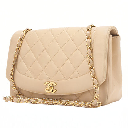 CHANEL Matelasse Diana Flap 25cm Chain Shoulder Lambskin Beige Gold-Tone Hardware, Pre-Owned