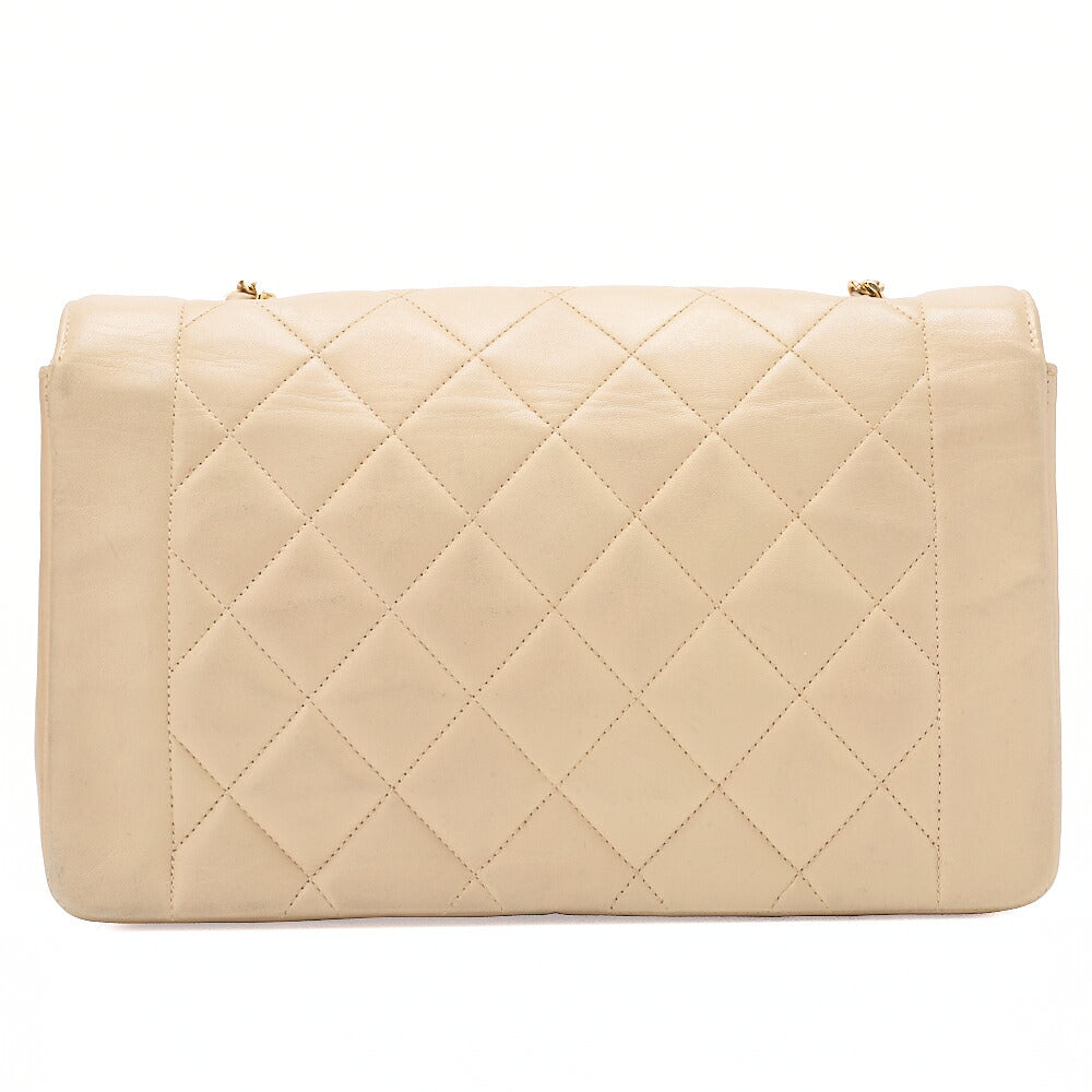 CHANEL Matelasse Diana Flap 25cm Chain Shoulder Lambskin Beige Gold-Tone Hardware, Pre-Owned
