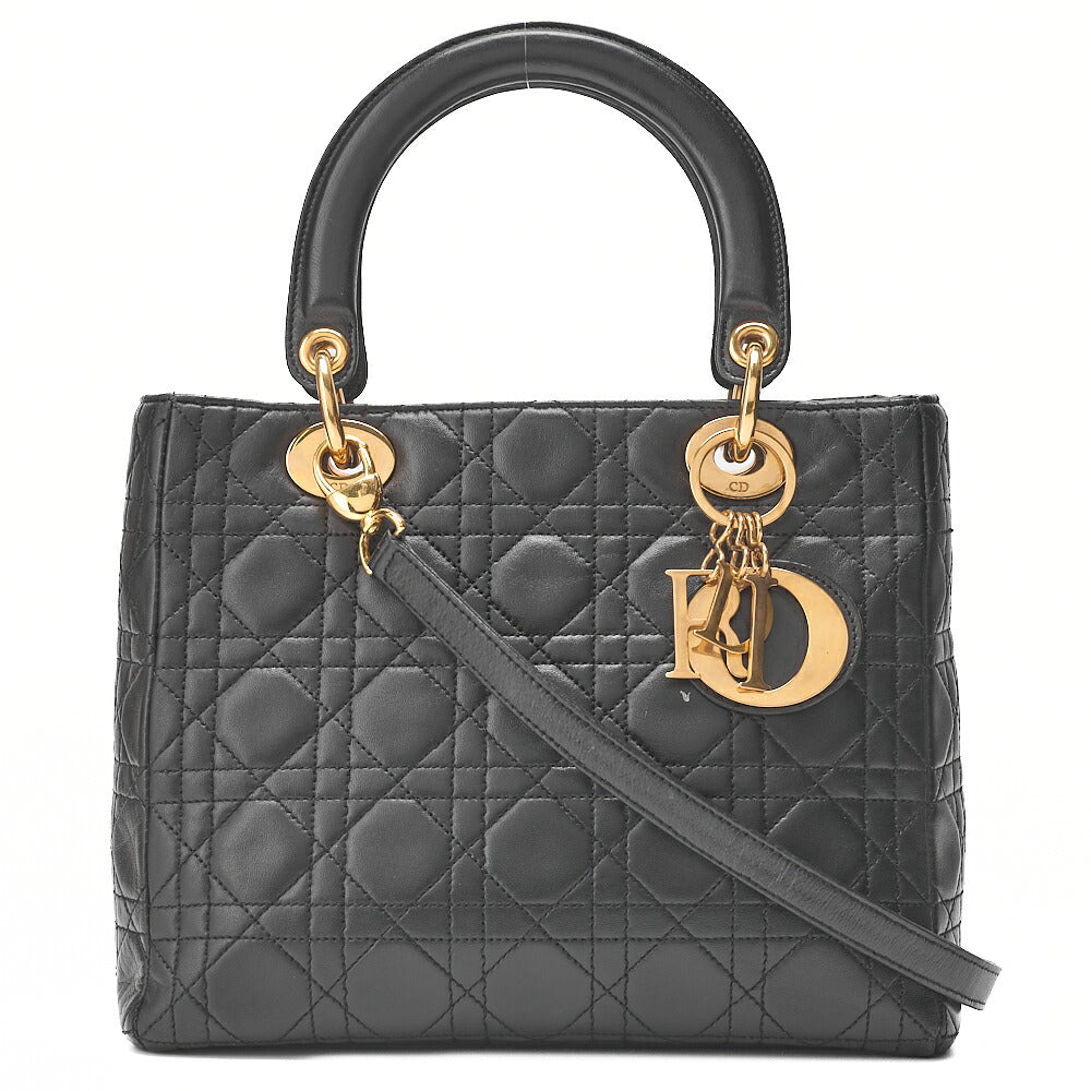 Dior Lady Dior Cannage Handbag Lambskin Gold-Tone Hardware, Pre-Owned