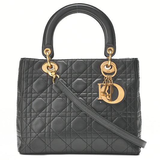 Dior Lady Dior Cannage Handbag Lambskin Gold-Tone Hardware, Pre-Owned