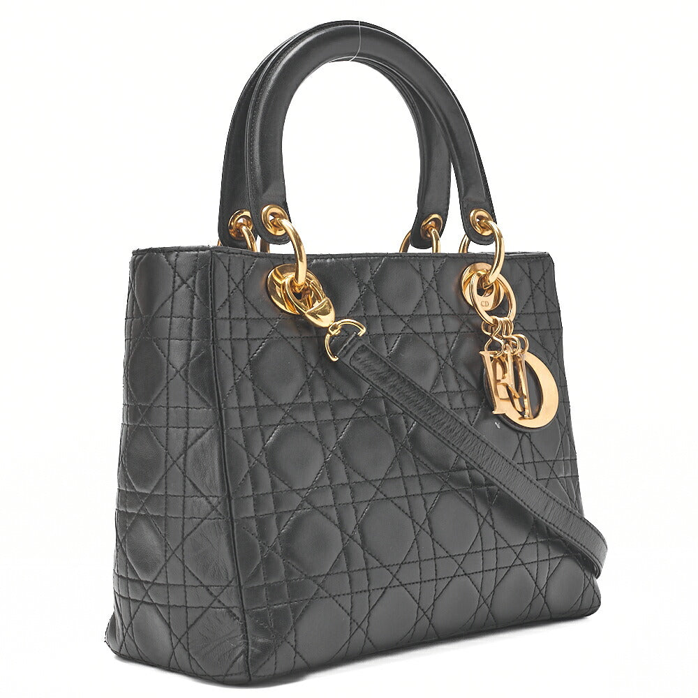 Dior Lady Dior Cannage Handbag Lambskin Gold-Tone Hardware, Pre-Owned