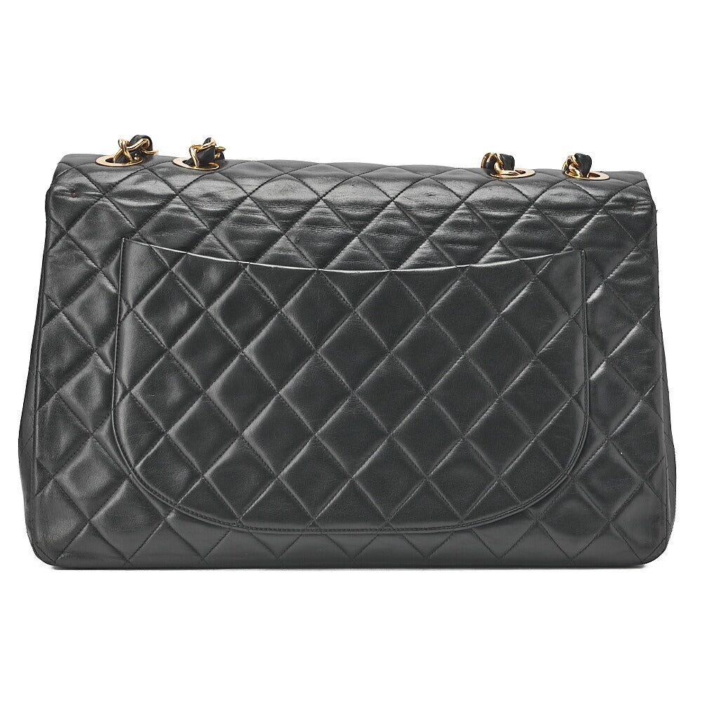 CHANEL Chain Shoulder Bag Deca Matelasse 34cm Single Flap Lambskin Black Gold-Tone Hardware, Pre-Owned