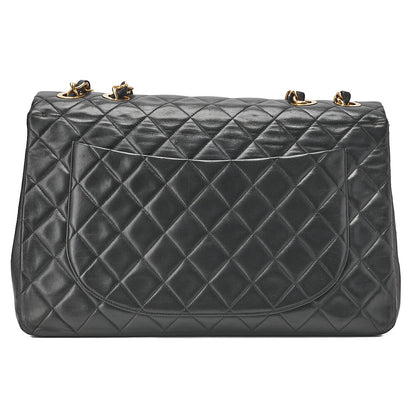 CHANEL Chain Shoulder Bag Deca Matelasse 34cm Single Flap Lambskin Black Gold-Tone Hardware, Pre-Owned