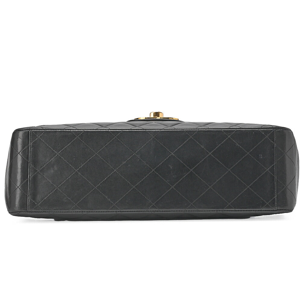 CHANEL Chain Shoulder Bag Deca Matelasse 34cm Single Flap Lambskin Black Gold-Tone Hardware, Pre-Owned