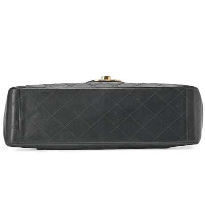 CHANEL Chain Shoulder Bag Deca Matelasse 34cm Single Flap Lambskin Black Gold-Tone Hardware, Pre-Owned