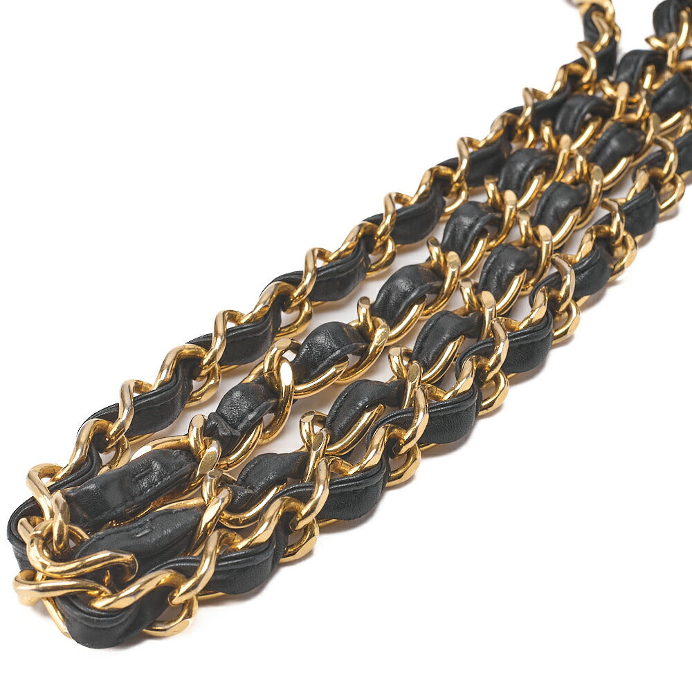 CHANEL Chain Shoulder Bag Deca Matelasse 34cm Single Flap Lambskin Black Gold-Tone Hardware, Pre-Owned