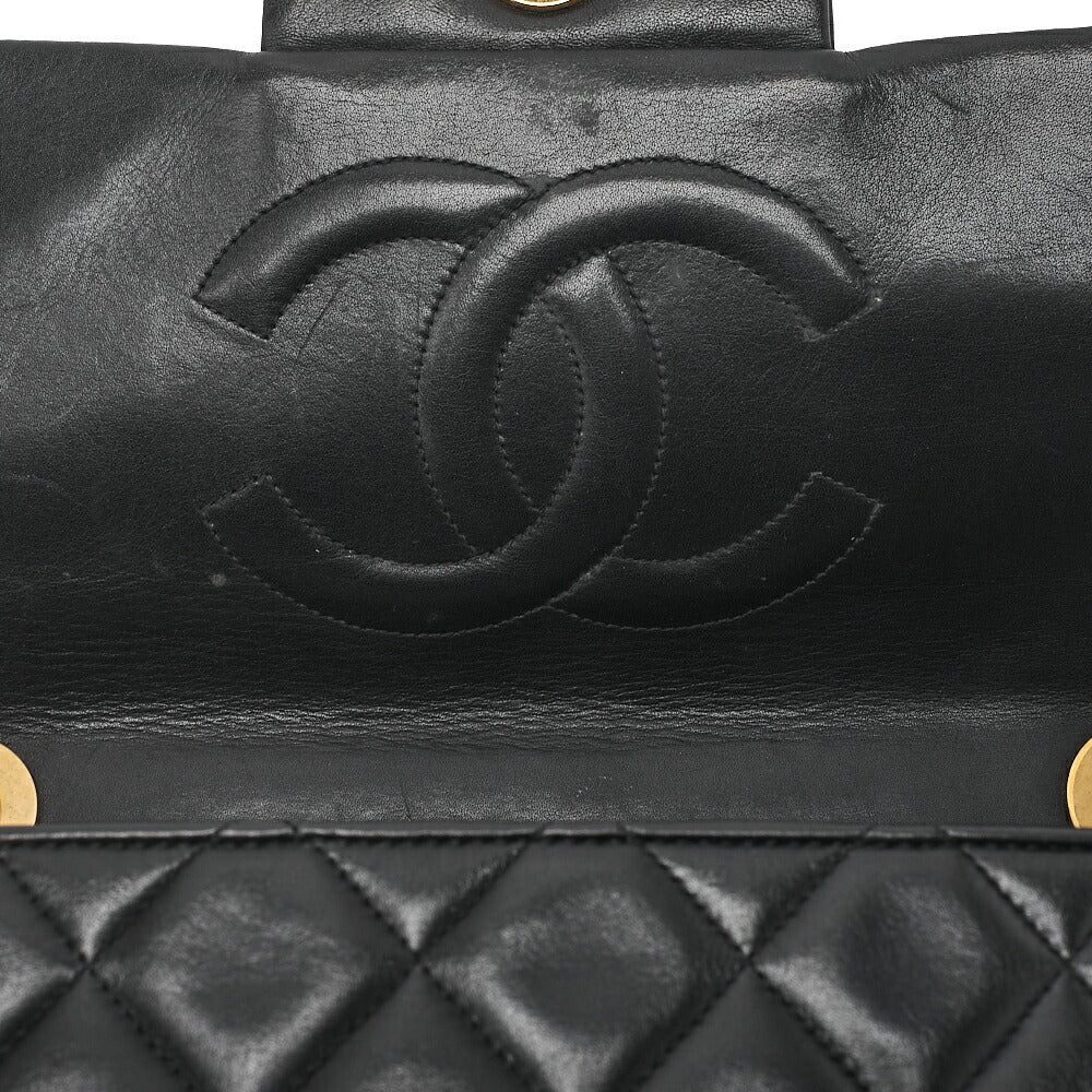 CHANEL Chain Shoulder Bag Deca Matelasse 34cm Single Flap Lambskin Black Gold-Tone Hardware, Pre-Owned