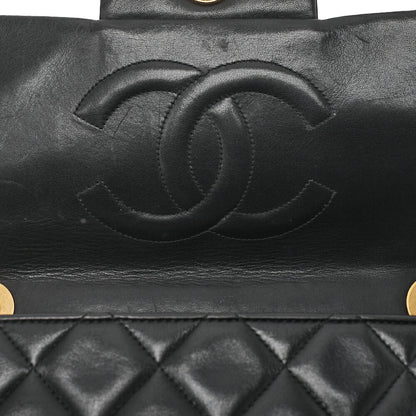 CHANEL Chain Shoulder Bag Deca Matelasse 34cm Single Flap Lambskin Black Gold-Tone Hardware, Pre-Owned