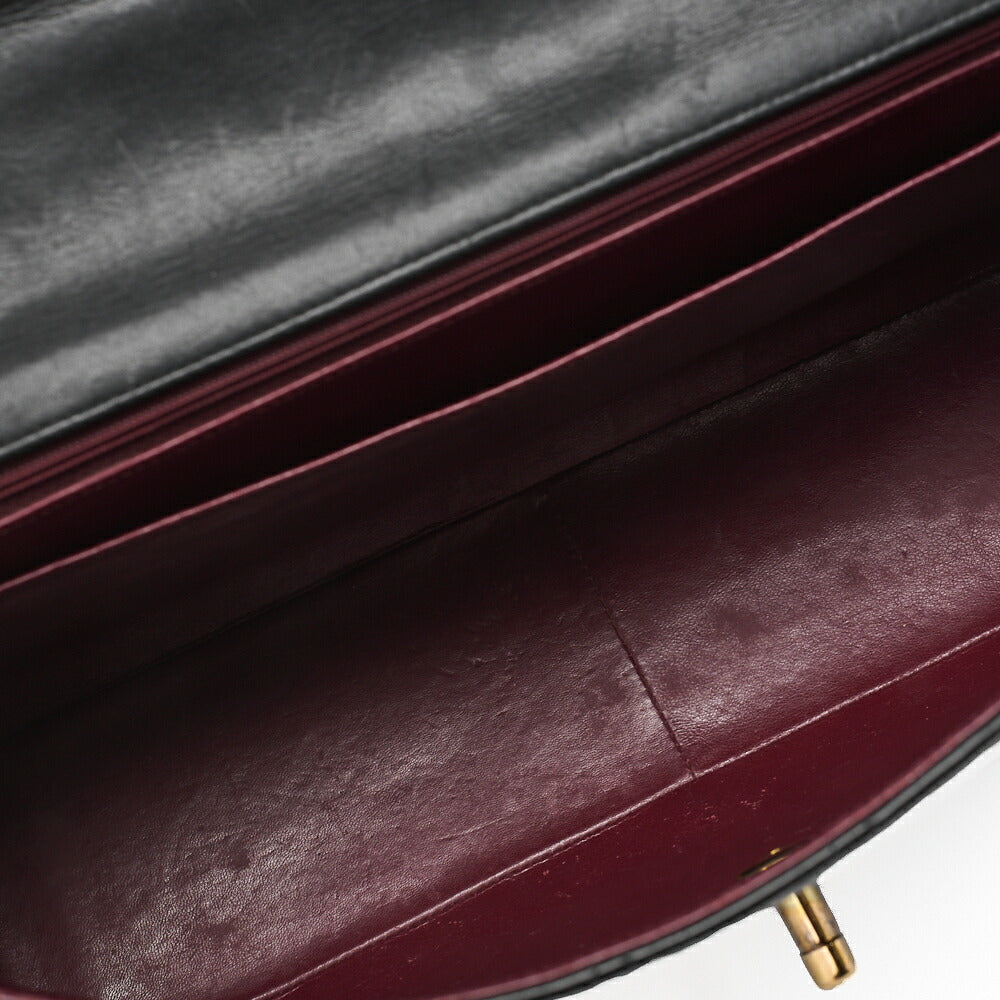 CHANEL Chain Shoulder Bag Deca Matelasse 34cm Single Flap Lambskin Black Gold-Tone Hardware, Pre-Owned