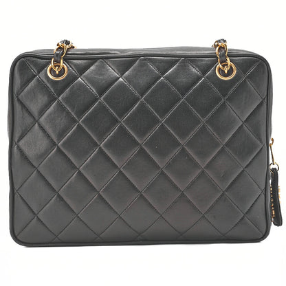 CHANEL Lambskin Matelasse Square Big Coco W Chain Shoulder Black Gold-Tone Hardware, Pre-Owned