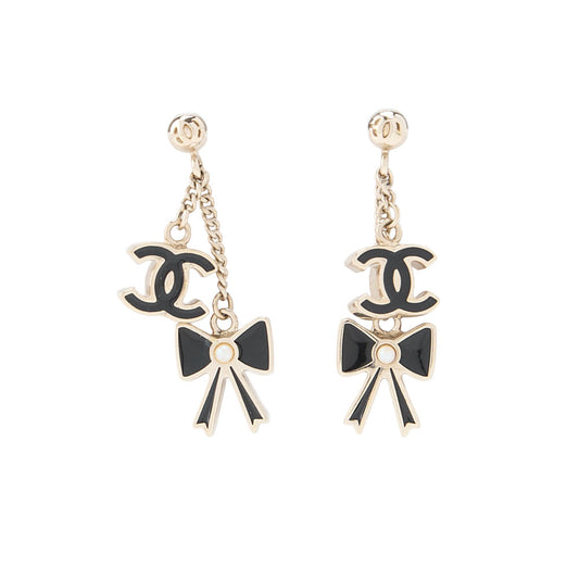 CHANEL Cocomark Ribbon Earrings GP  X Faux Pearl Gold-Tone Hardware, Pre-Owned