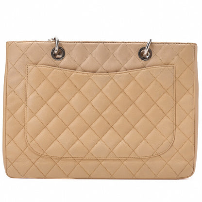CHANEL Tote Bag Matelasse Caviar Skin Cocomark GST Double Chain Tote Beige Silver-Tone Hardware, Pre-Owned