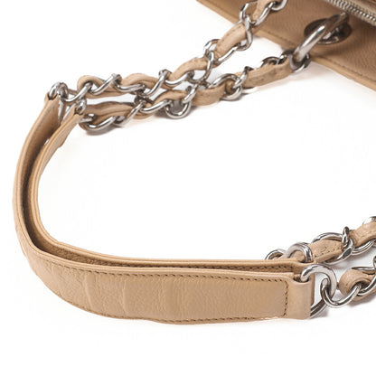 CHANEL Tote Bag Matelasse Caviar Skin Cocomark GST Double Chain Tote Beige Silver-Tone Hardware, Pre-Owned