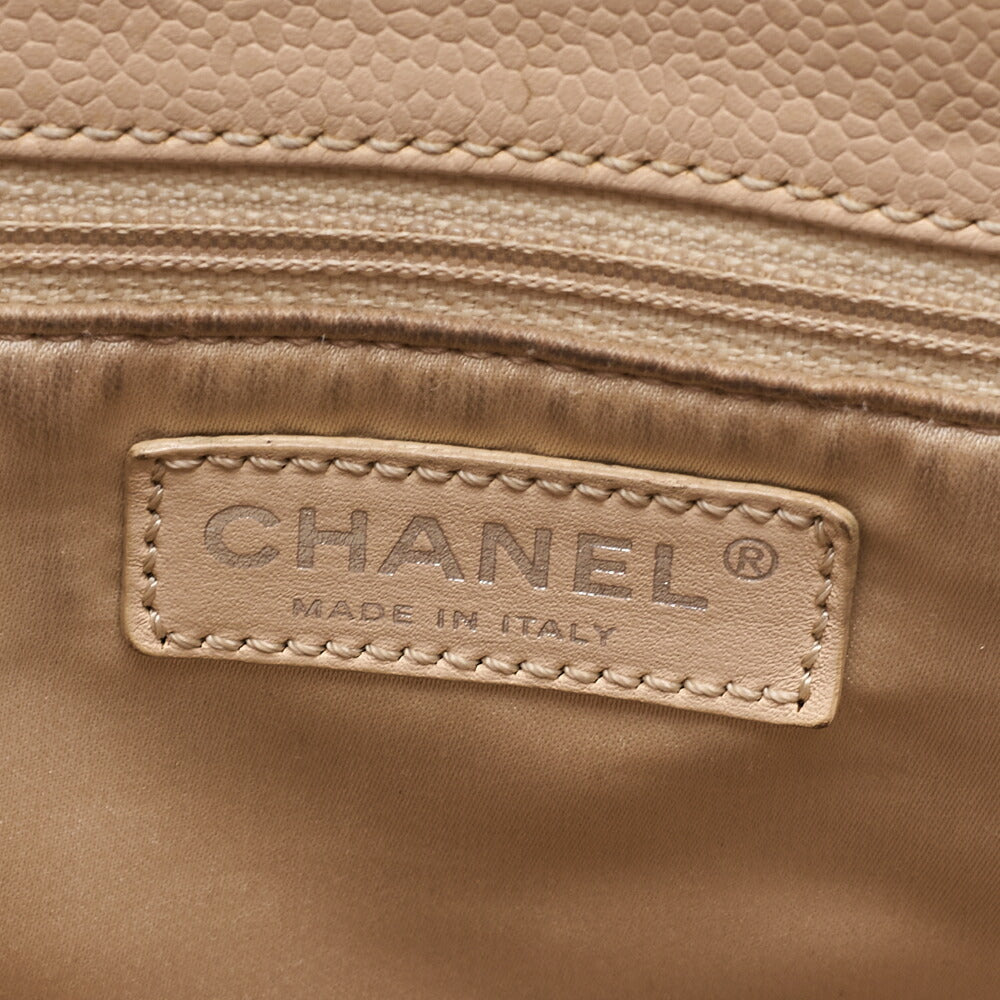 CHANEL Tote Bag Matelasse Caviar Skin Cocomark GST Double Chain Tote Beige Silver-Tone Hardware, Pre-Owned