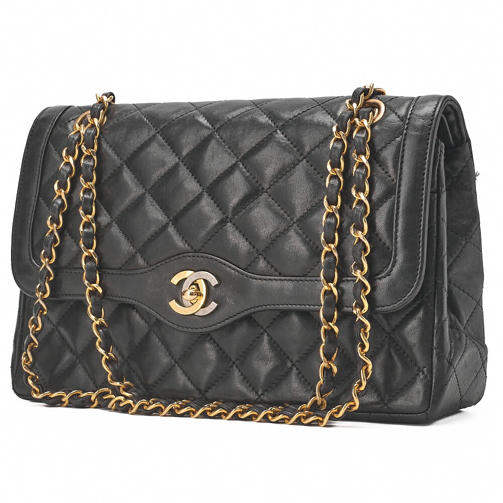 CHANEL Lambskin Matelasse Paris Limited Shoulder Bag Black Gold-Tone Hardware, Pre-Owned