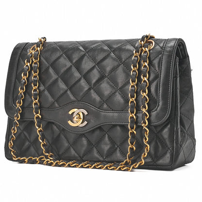 CHANEL Lambskin Matelasse Paris Limited Shoulder Bag Black Gold-Tone Hardware, Pre-Owned