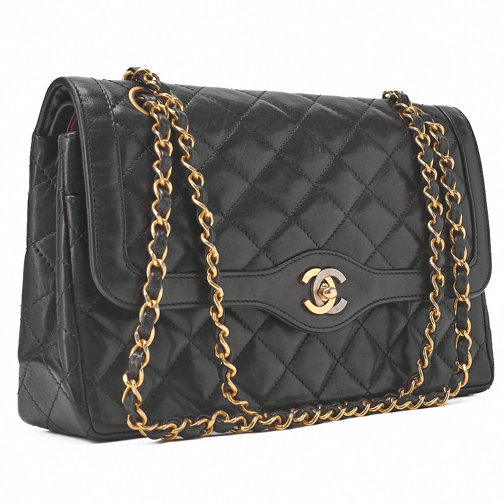 CHANEL Lambskin Matelasse Paris Limited Shoulder Bag Black Gold-Tone Hardware, Pre-Owned
