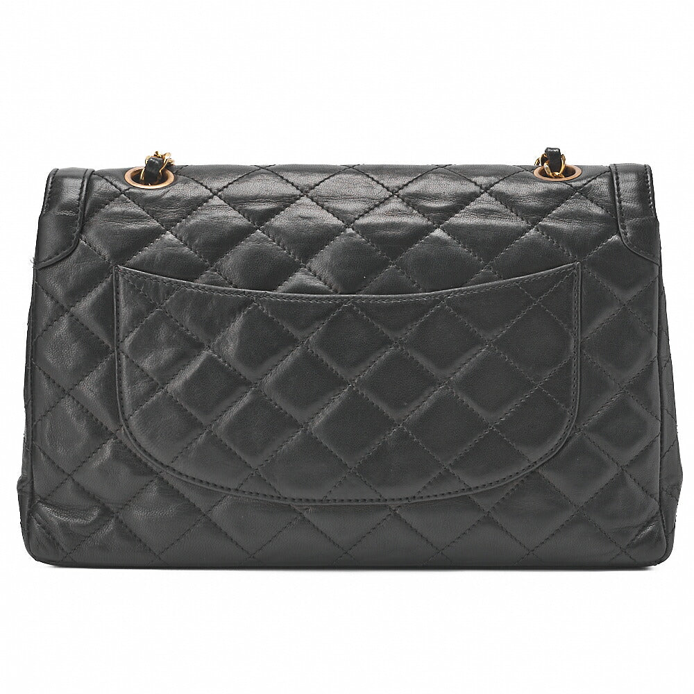 CHANEL Lambskin Matelasse Paris Limited Shoulder Bag Black Gold-Tone Hardware, Pre-Owned