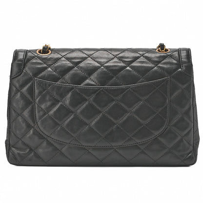 CHANEL Lambskin Matelasse Paris Limited Shoulder Bag Black Gold-Tone Hardware, Pre-Owned