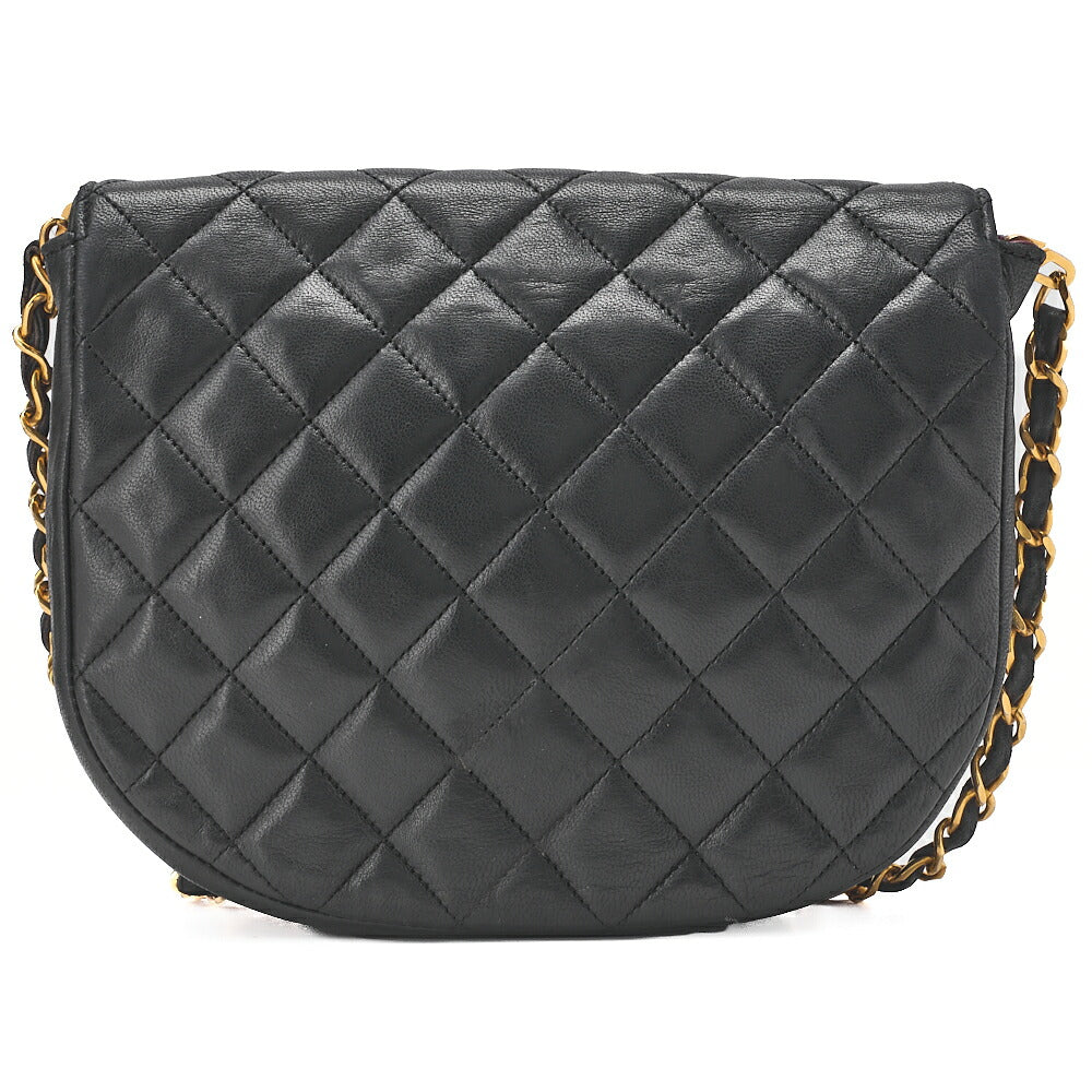CHANEL Lambskin Matelasse Half Moon Push Lock Chain Shoulder Black Gold-Tone Hardware, Pre-Owned