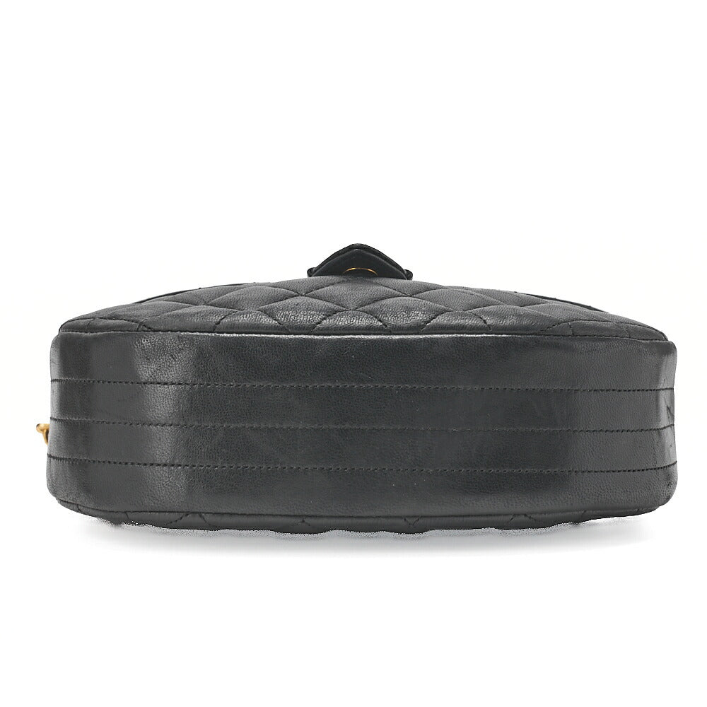 CHANEL Lambskin Matelasse Half Moon Push Lock Chain Shoulder Black Gold-Tone Hardware, Pre-Owned