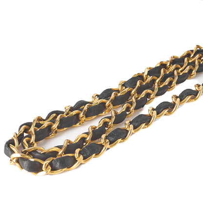 CHANEL Lambskin Matelasse Half Moon Push Lock Chain Shoulder Black Gold-Tone Hardware, Pre-Owned