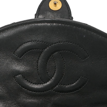 CHANEL Lambskin Matelasse Half Moon Push Lock Chain Shoulder Black Gold-Tone Hardware, Pre-Owned