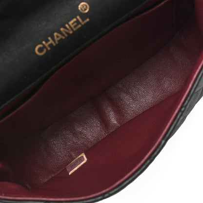 CHANEL Lambskin Matelasse Half Moon Push Lock Chain Shoulder Black Gold-Tone Hardware, Pre-Owned