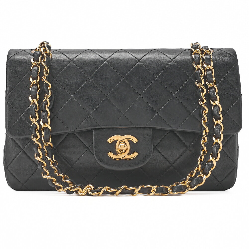 CHANEL Matelasse Double Flap 23cm Chain Shoulder Lambskin Black Gold-Tone Hardware, Pre-Owned
