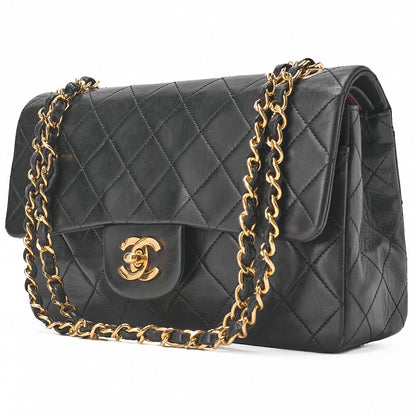 CHANEL Matelasse Double Flap 23cm Chain Shoulder Lambskin Black Gold-Tone Hardware, Pre-Owned