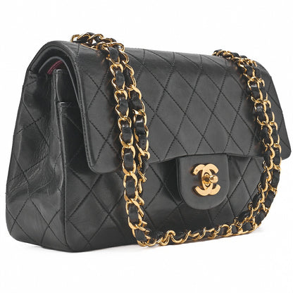 CHANEL Matelasse Double Flap 23cm Chain Shoulder Lambskin Black Gold-Tone Hardware, Pre-Owned