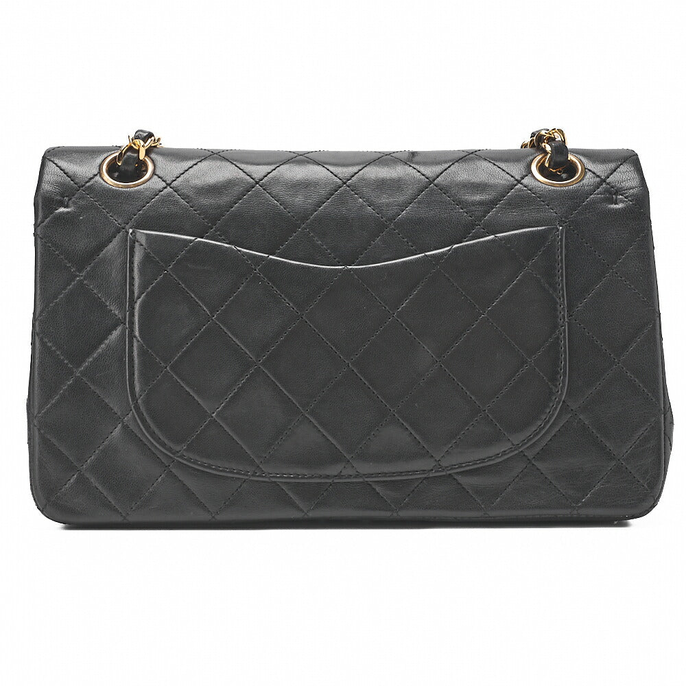 CHANEL Matelasse Double Flap 23cm Chain Shoulder Lambskin Black Gold-Tone Hardware, Pre-Owned