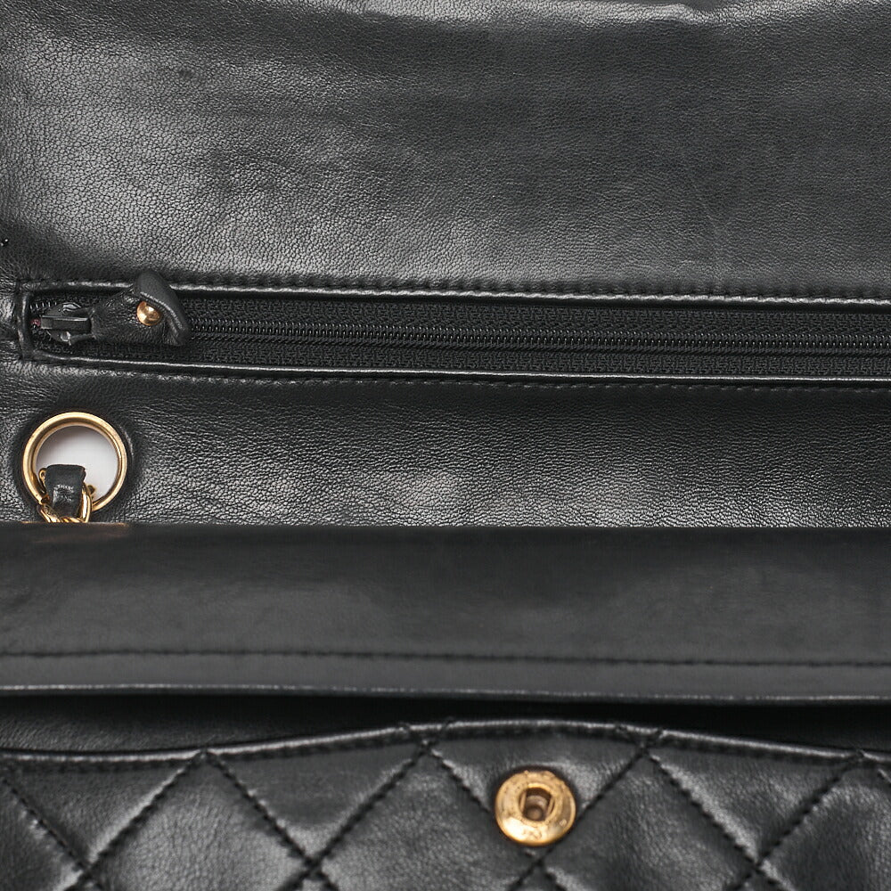 CHANEL Matelasse Double Flap 23cm Chain Shoulder Lambskin Black Gold-Tone Hardware, Pre-Owned