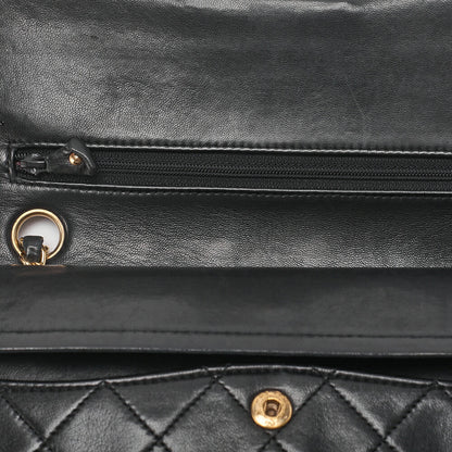 CHANEL Matelasse Double Flap 23cm Chain Shoulder Lambskin Black Gold-Tone Hardware, Pre-Owned