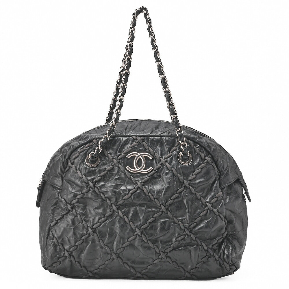 CHANEL Vintage Calf Ultra Stitch Coco Mark Chain Tote Bag Leather Black Silver-Tone Hardware, Pre-Owned