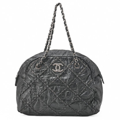 CHANEL Vintage Calf Ultra Stitch Coco Mark Chain Tote Bag Leather Black Silver-Tone Hardware, Pre-Owned