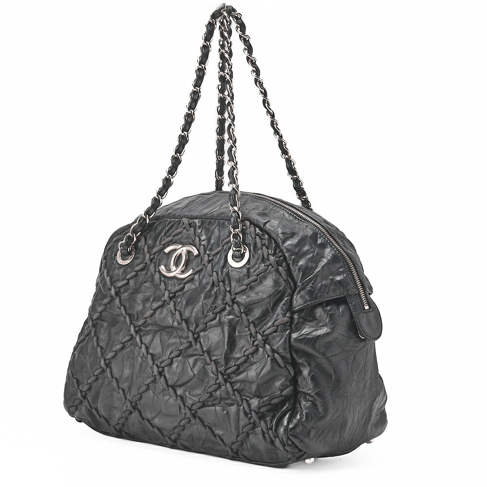 CHANEL Vintage Calf Ultra Stitch Coco Mark Chain Tote Bag Leather Black Silver-Tone Hardware, Pre-Owned