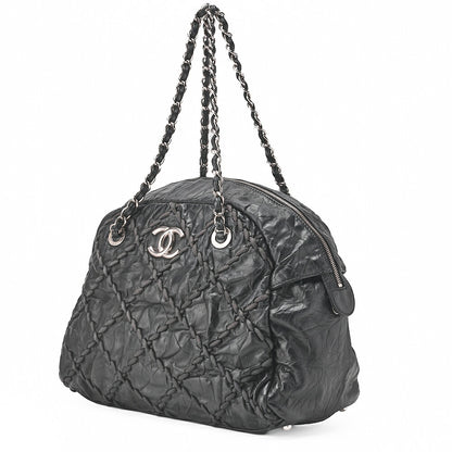 CHANEL Vintage Calf Ultra Stitch Coco Mark Chain Tote Bag Leather Black Silver-Tone Hardware, Pre-Owned