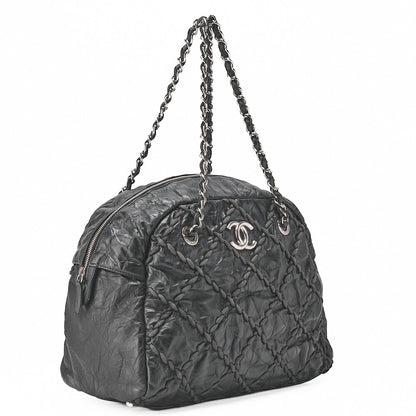 CHANEL Vintage Calf Ultra Stitch Coco Mark Chain Tote Bag Leather Black Silver-Tone Hardware, Pre-Owned