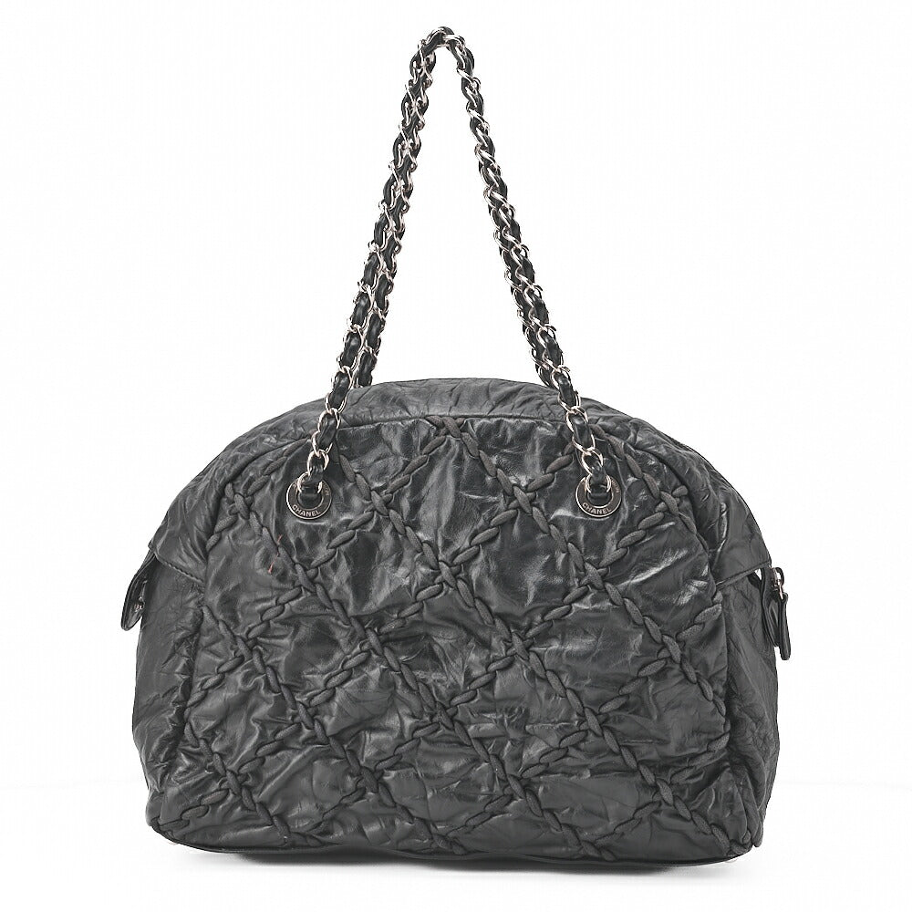 CHANEL Vintage Calf Ultra Stitch Coco Mark Chain Tote Bag Leather Black Silver-Tone Hardware, Pre-Owned