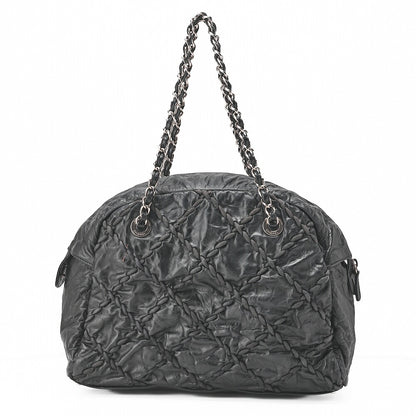 CHANEL Vintage Calf Ultra Stitch Coco Mark Chain Tote Bag Leather Black Silver-Tone Hardware, Pre-Owned