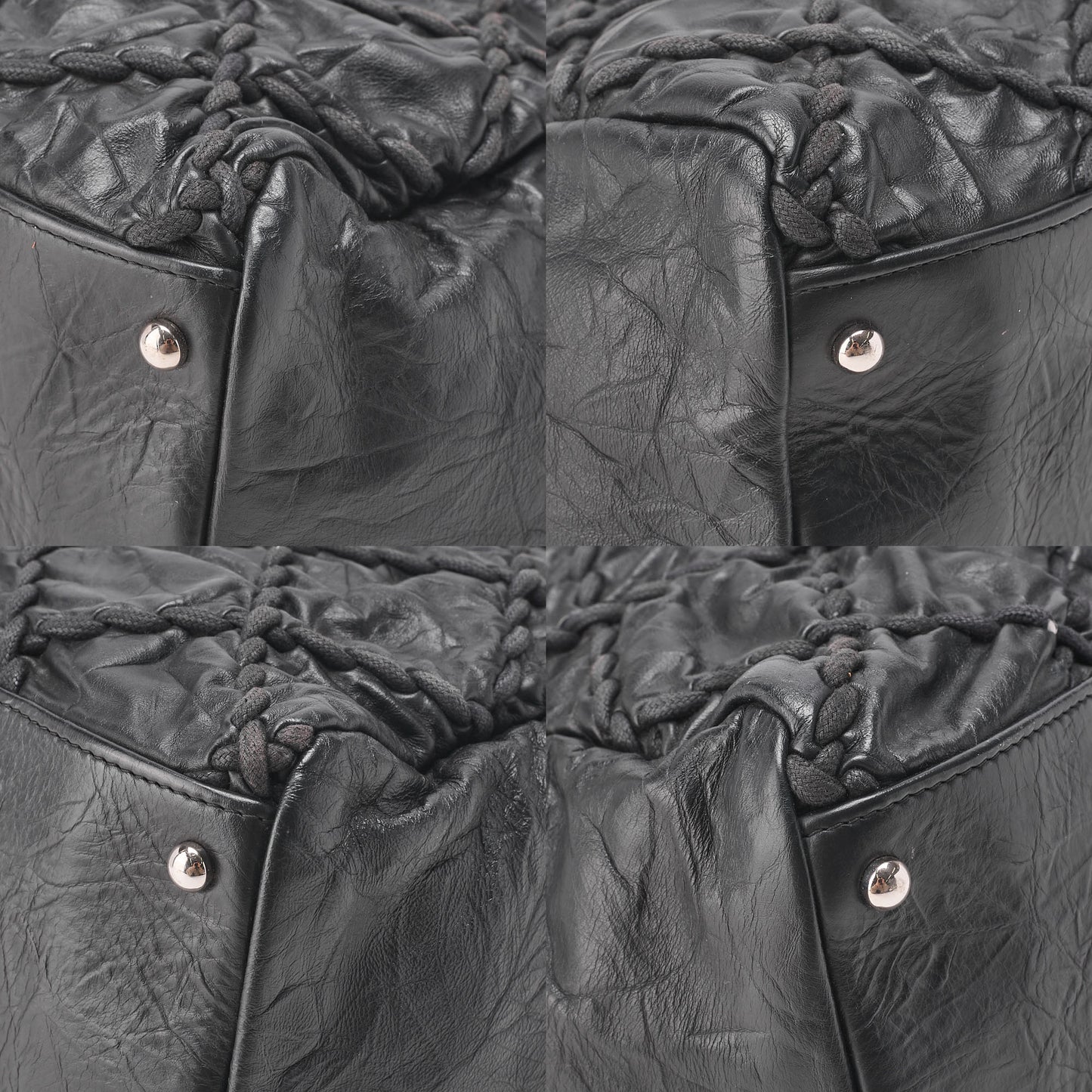 CHANEL Vintage Calf Ultra Stitch Coco Mark Chain Tote Bag Leather Black Silver-Tone Hardware, Pre-Owned