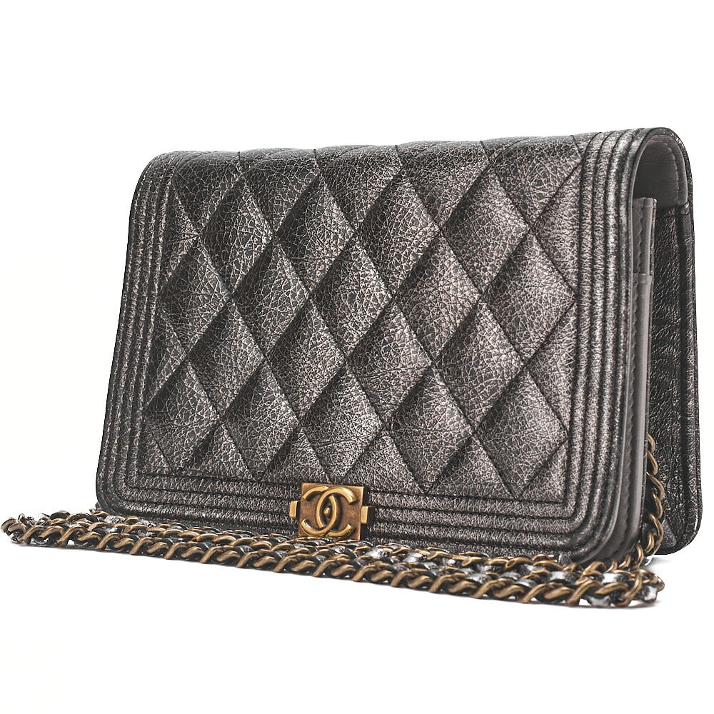 CHANEL Boy Chanel Matelasse Chain Wallet Leather Black Gold-Tone Hardware, Pre-Owned